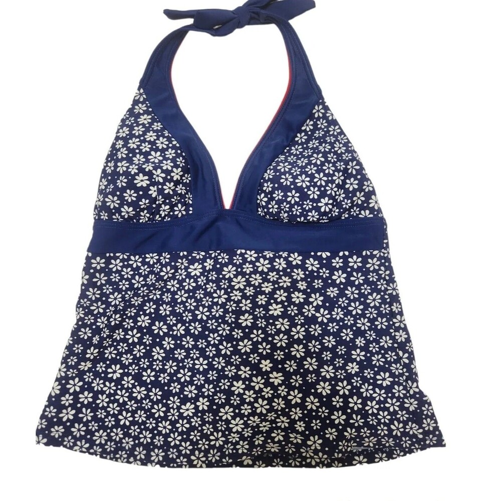 BEACH DIVA Womens Blue Flower Halter Tankini Swim Top 8 light padding stretch